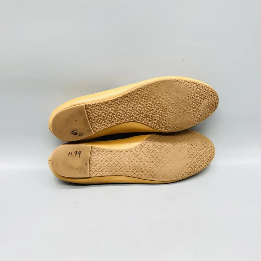 Tory Burch Shoes Womens 11 Beige Leather Medallion Ballet Flats Slip On Casual